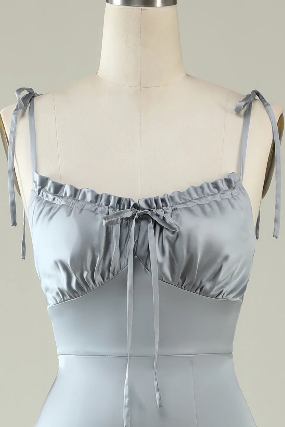 Amzcw Spaghetti Straps Satin Grey Bridesmaid Dress with Slit