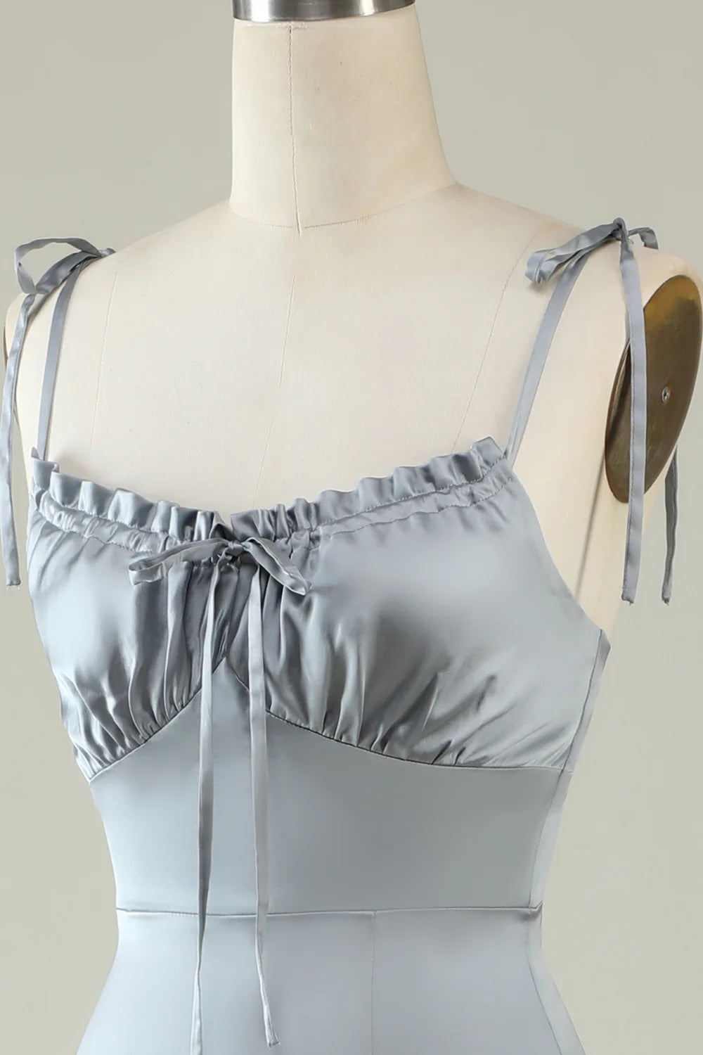 Amzcw Spaghetti Straps Satin Grey Bridesmaid Dress with Slit