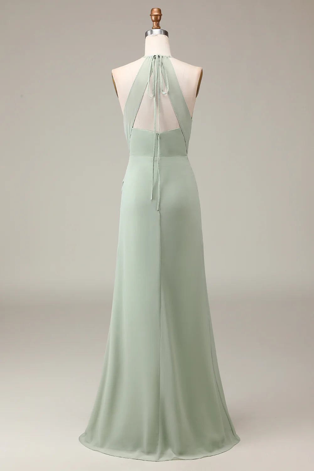 Amzcw Matcha Halter Neck Sheath Pleated Bridesmaid Dress with Slit