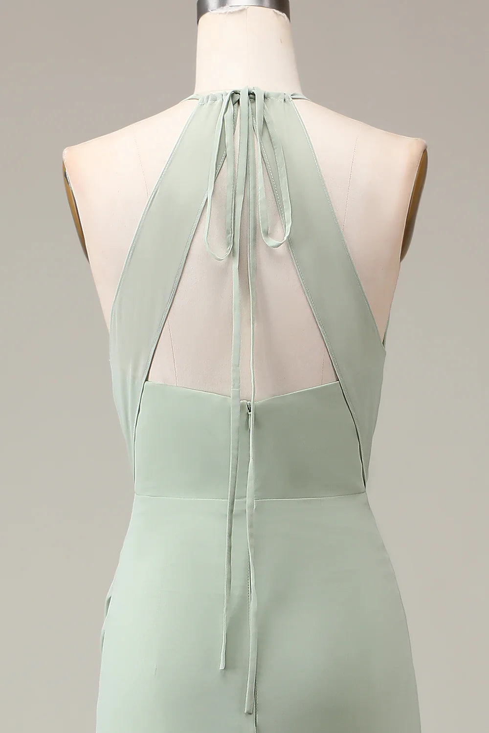 Amzcw Matcha Halter Neck Sheath Pleated Bridesmaid Dress with Slit