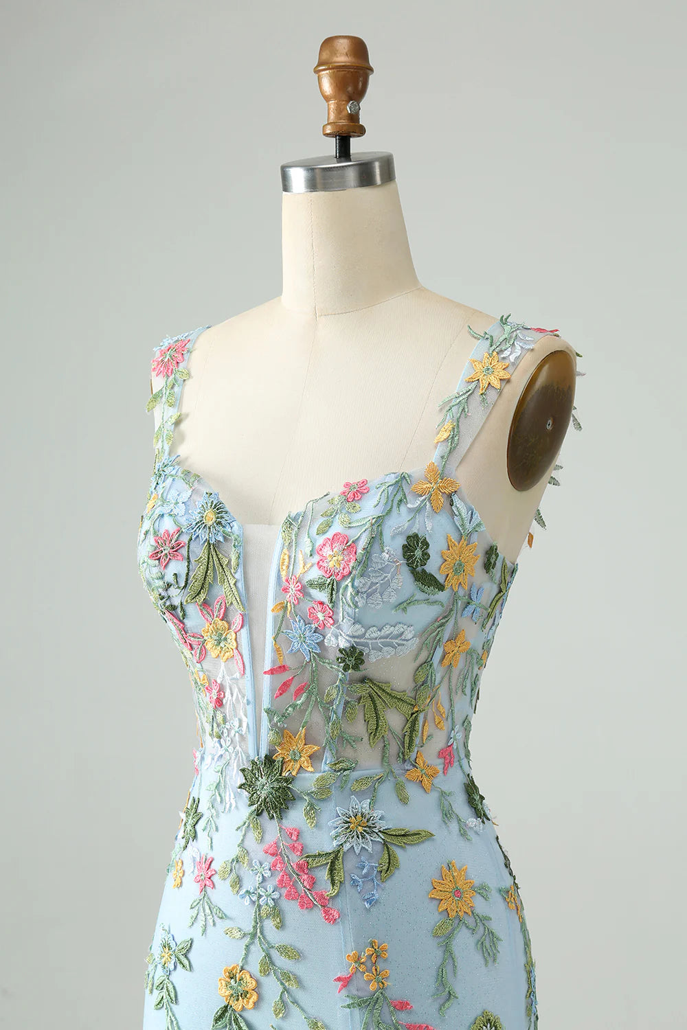 Amzcw Blue Flower Mermaid Off The Shoulder Corset Short Homecoming Dress with Embroidery