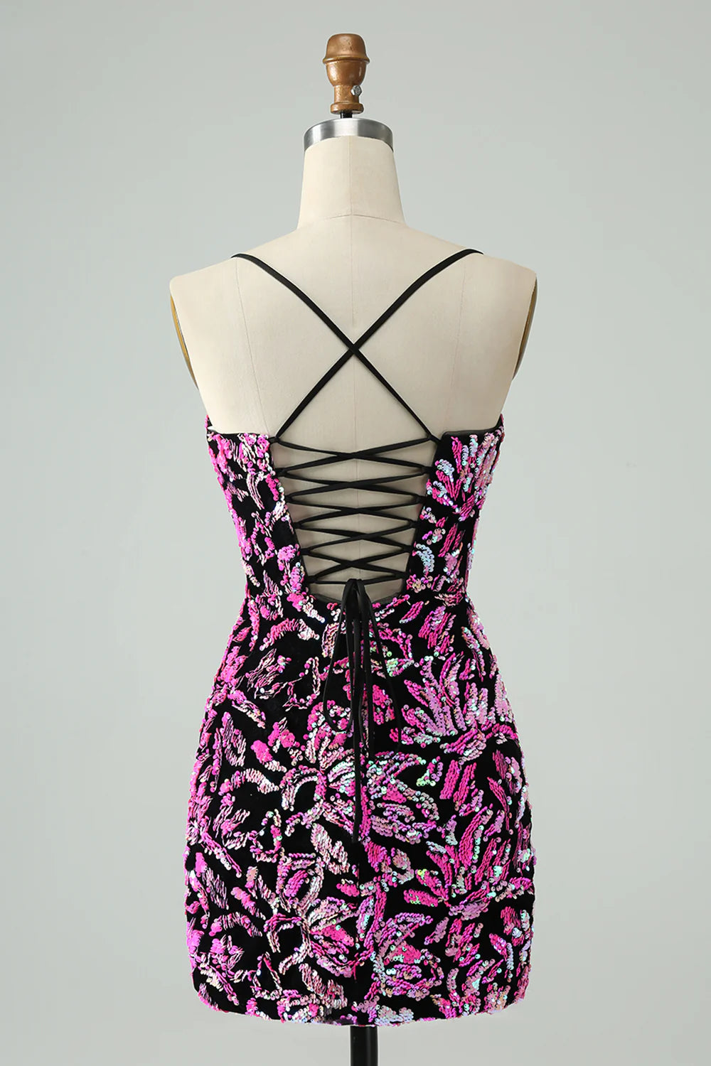 Amzcw Pretty Fuchsia Black Bodycon Sparkly Sequin Short Homecoming Dress