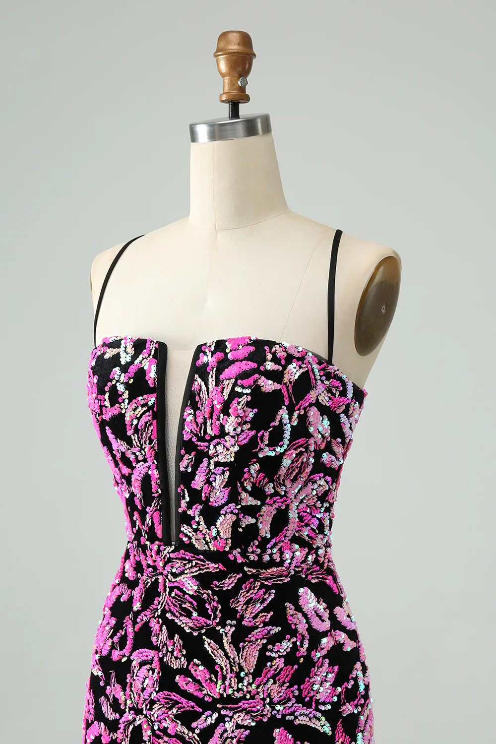 Amzcw Pretty Fuchsia Black Bodycon Sparkly Sequin Short Homecoming Dress