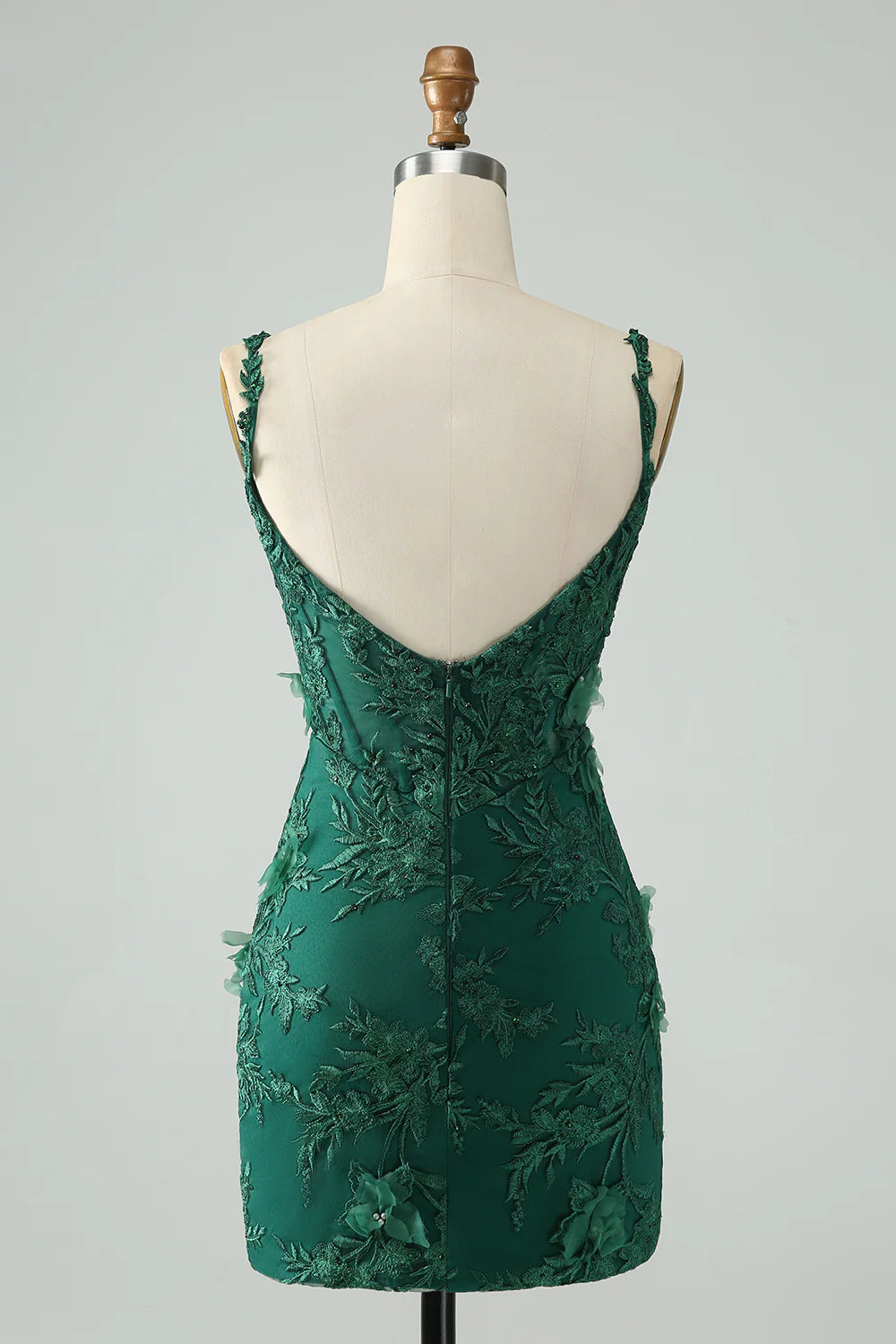 Amzcw Pretty Green Bodycon Spaghetti Straps Appliques Short Homecoming Dress with Slit