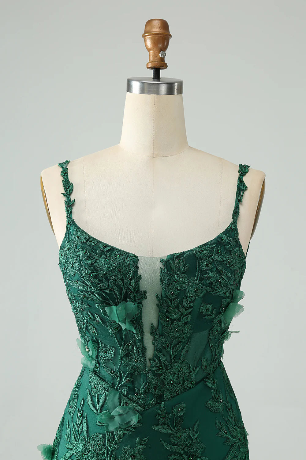 Amzcw Pretty Green Bodycon Spaghetti Straps Appliques Short Homecoming Dress with Slit