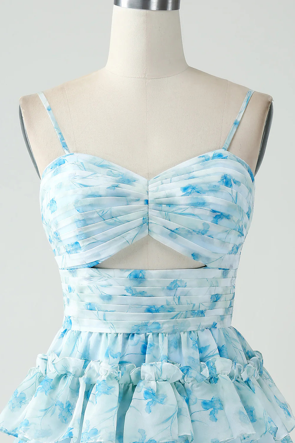 Amzcw Blue Flower A-Line Tiered Pleated Short Homecoming Dress