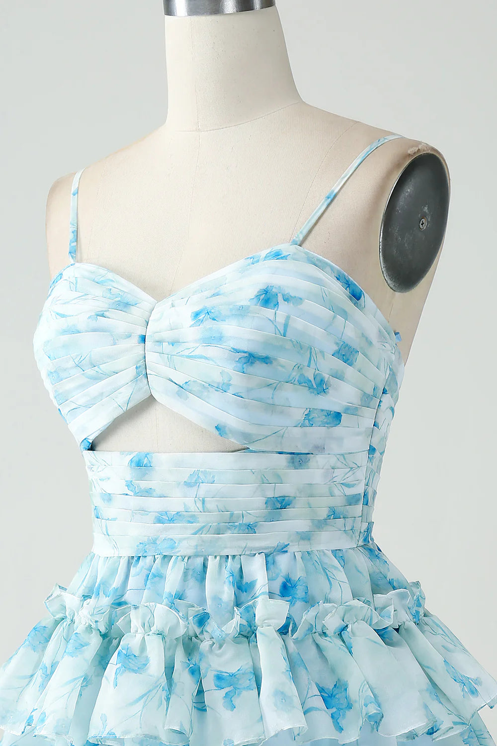 Amzcw Blue Flower A-Line Tiered Pleated Short Homecoming Dress