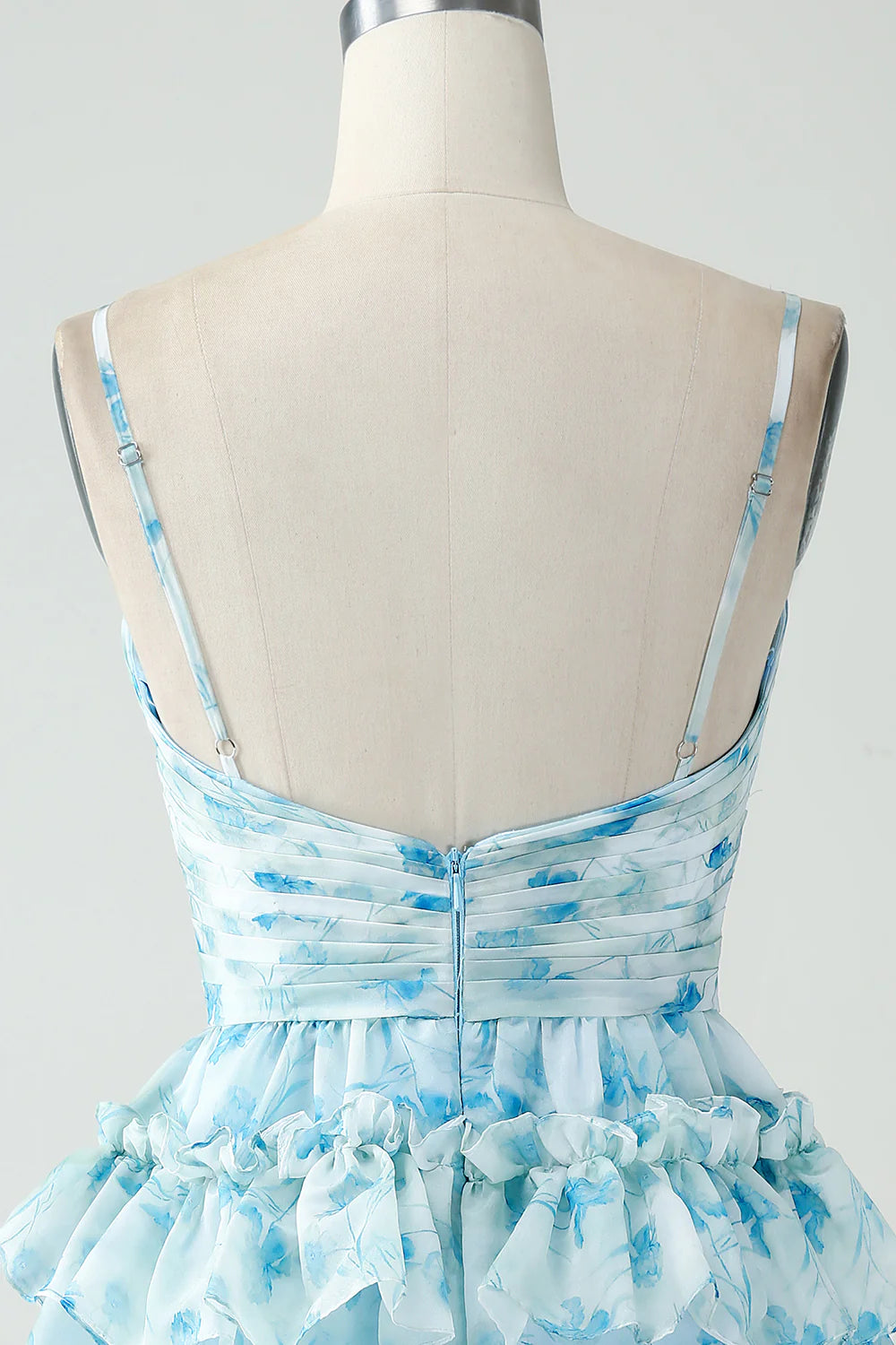 Amzcw Blue Flower A-Line Tiered Pleated Short Homecoming Dress