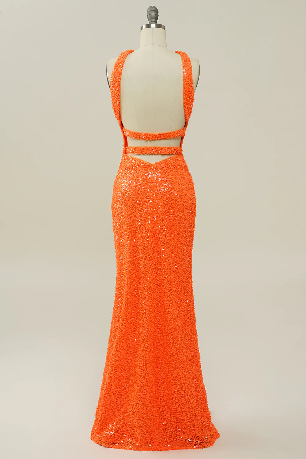 Orange Halter Sequined Backless Mermaid Prom Dress