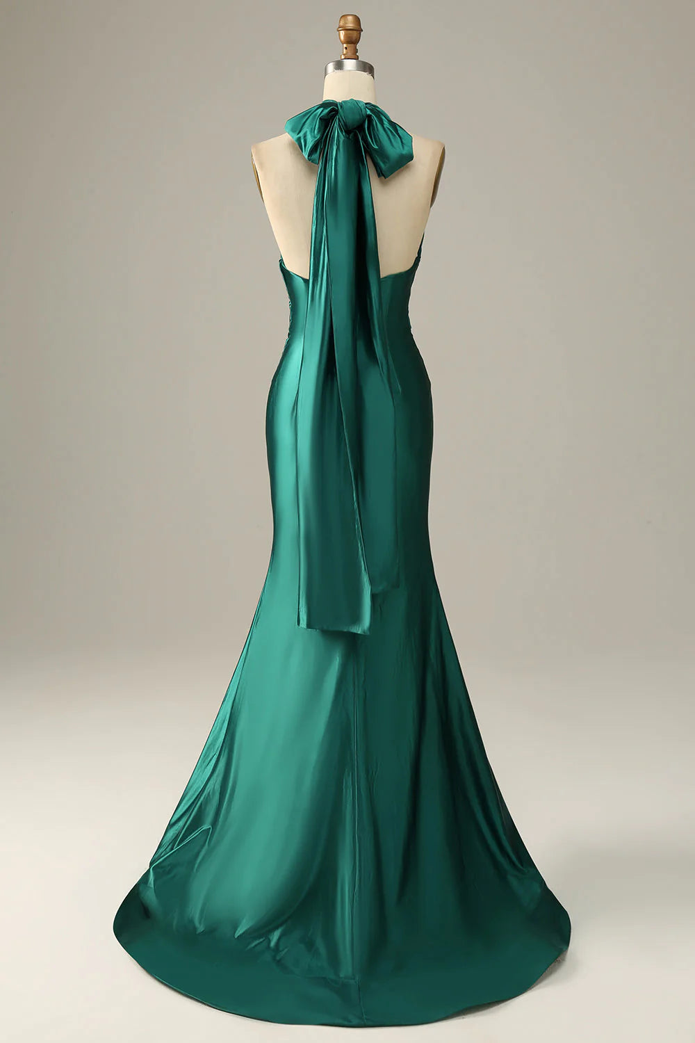 Amzcw Dark Green Halter Lace Up Mermaid Prom Dress With Slit prom dresses with long sleeves