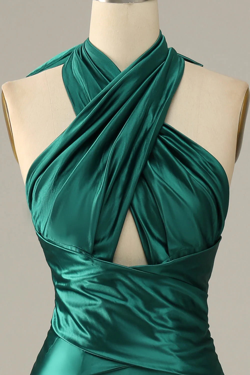 Amzcw Dark Green Halter Lace Up Mermaid Prom Dress With Slit prom dresses with long sleeves