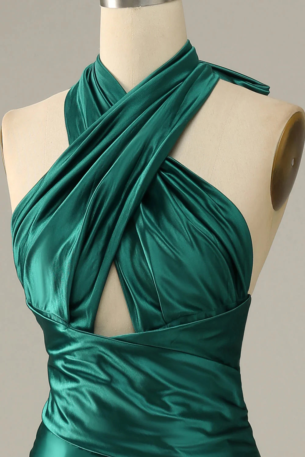 Amzcw Dark Green Halter Lace Up Mermaid Prom Dress With Slit prom dresses with long sleeves