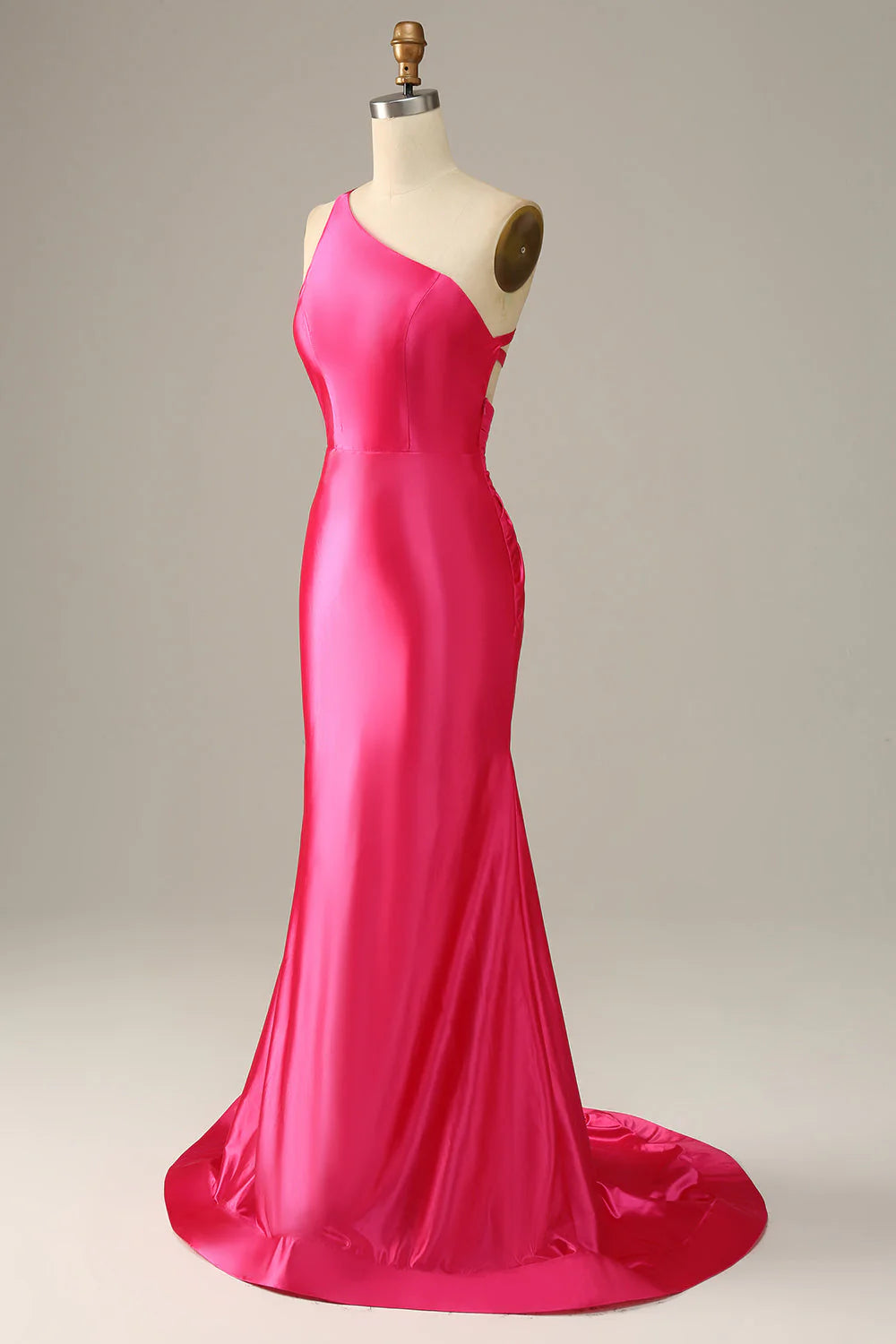 Amzcw Fuchsia Mermaid One Shoulder Long Satin Prom Dress prom dresses with long sleeves