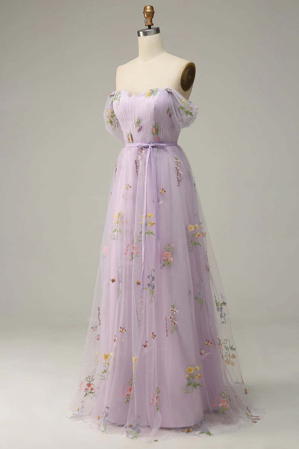 Amzcw Lavender A Line Tulle Off Shoulder Prom Dress