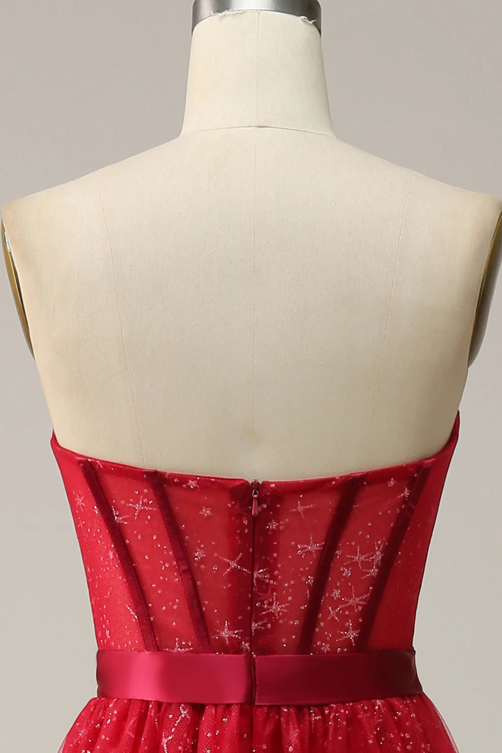 Red Strapless Tulle Corset Prom Dress