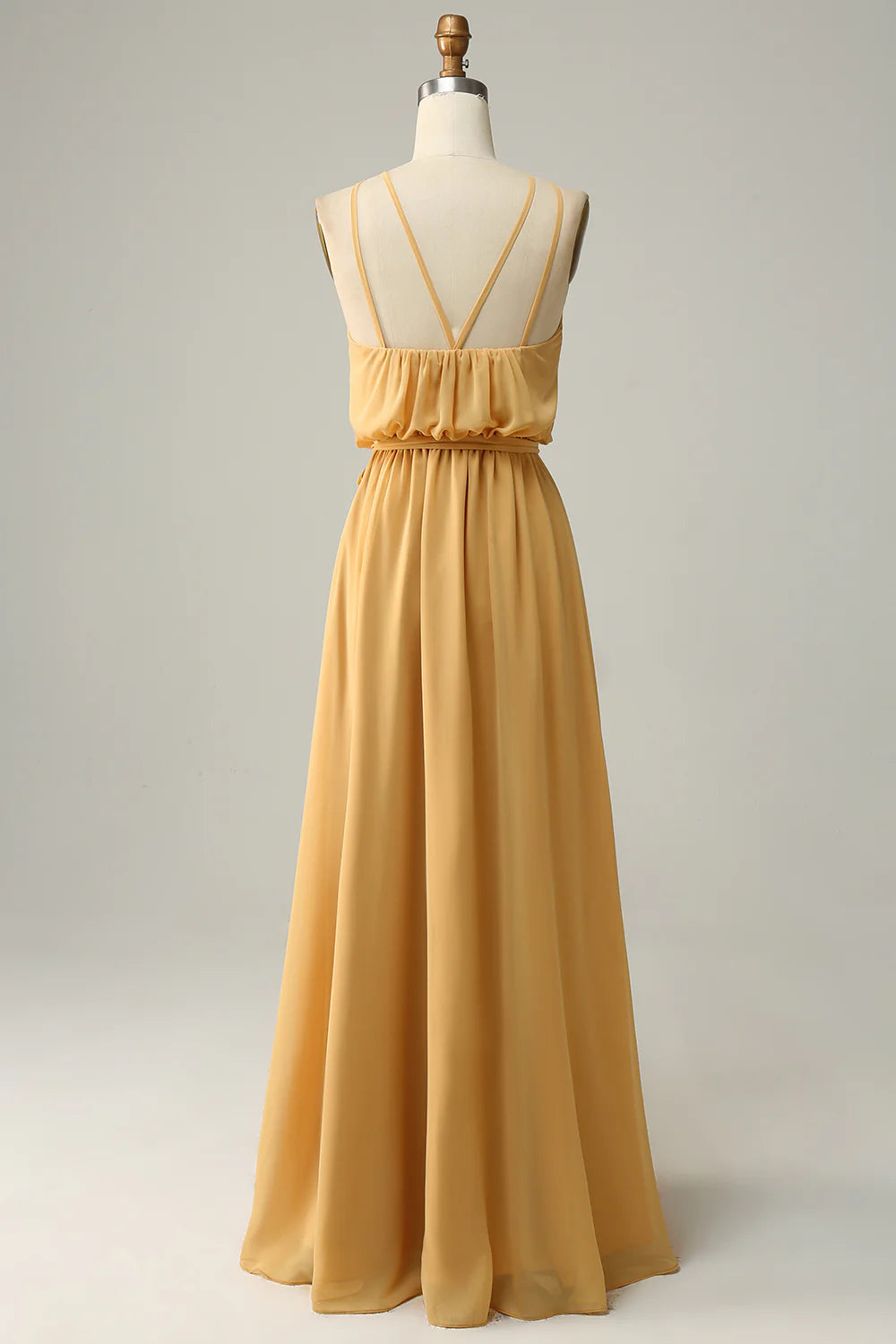 Amzcw A Line Halter Yellow Long Bridesmaid Dress with Bowknot