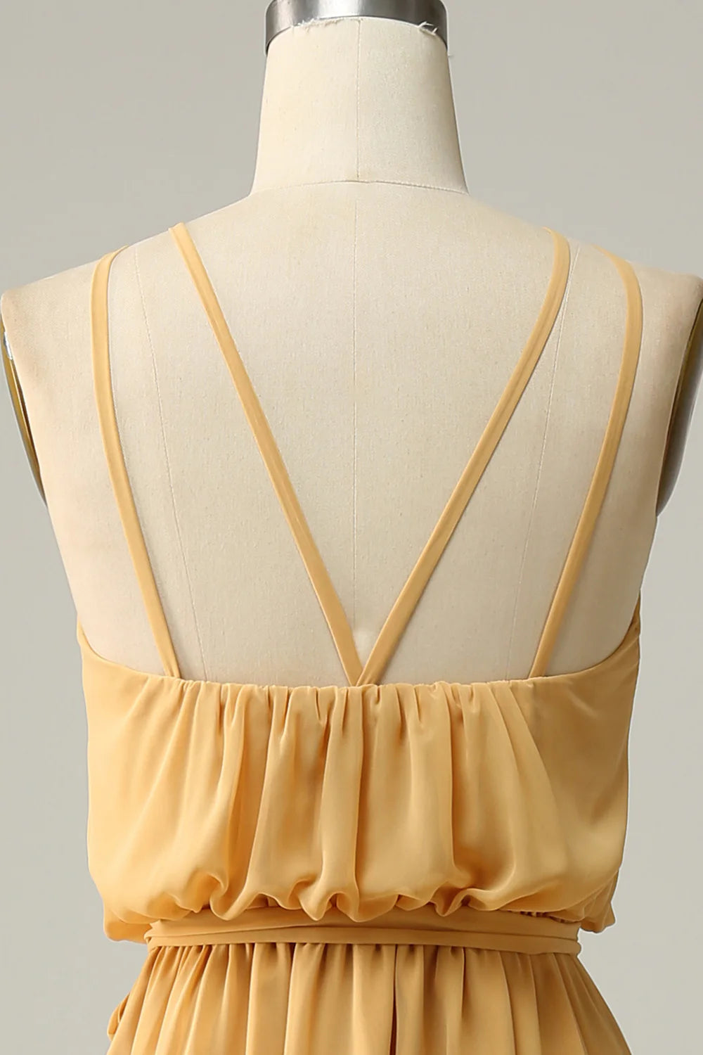 Amzcw A Line Halter Yellow Long Bridesmaid Dress with Bowknot