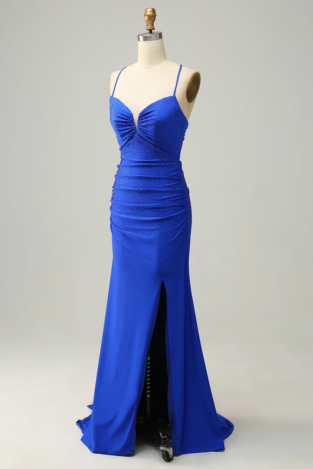Amzcw Mermaid Spaghetti Straps Royal Blue Long Prom Dress with Beading
