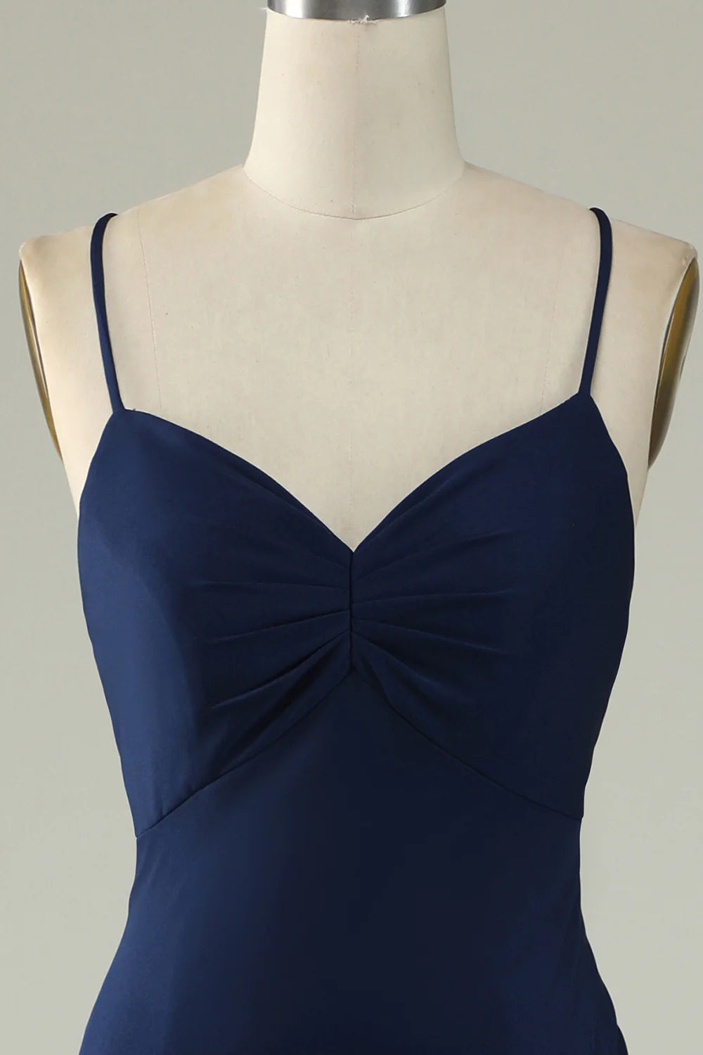 Amzcw Mermaid Spaghetti Straps Navy Plus Size Prom Dress with Split Front