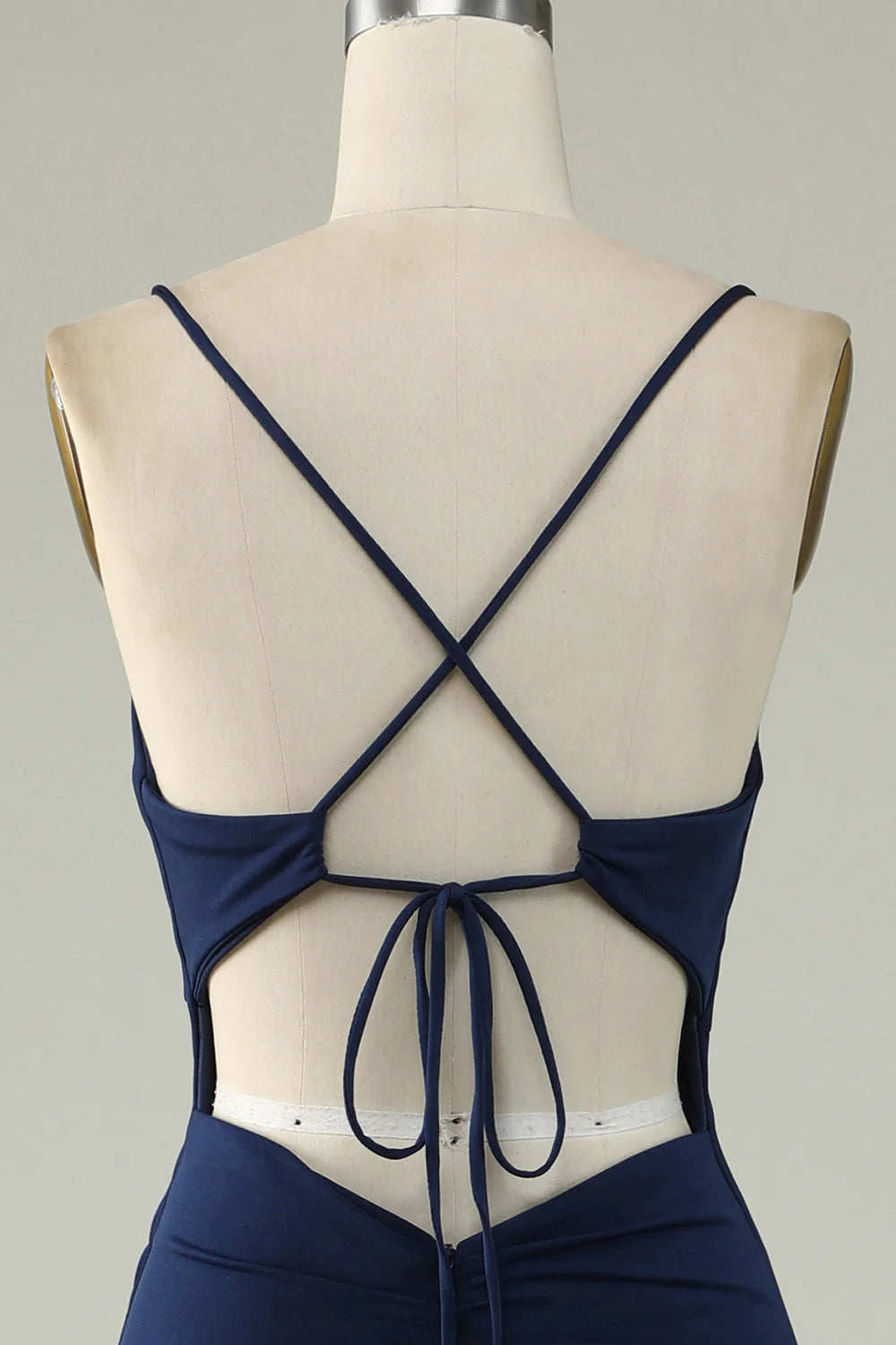 Amzcw Mermaid Spaghetti Straps Navy Plus Size Prom Dress with Split Front