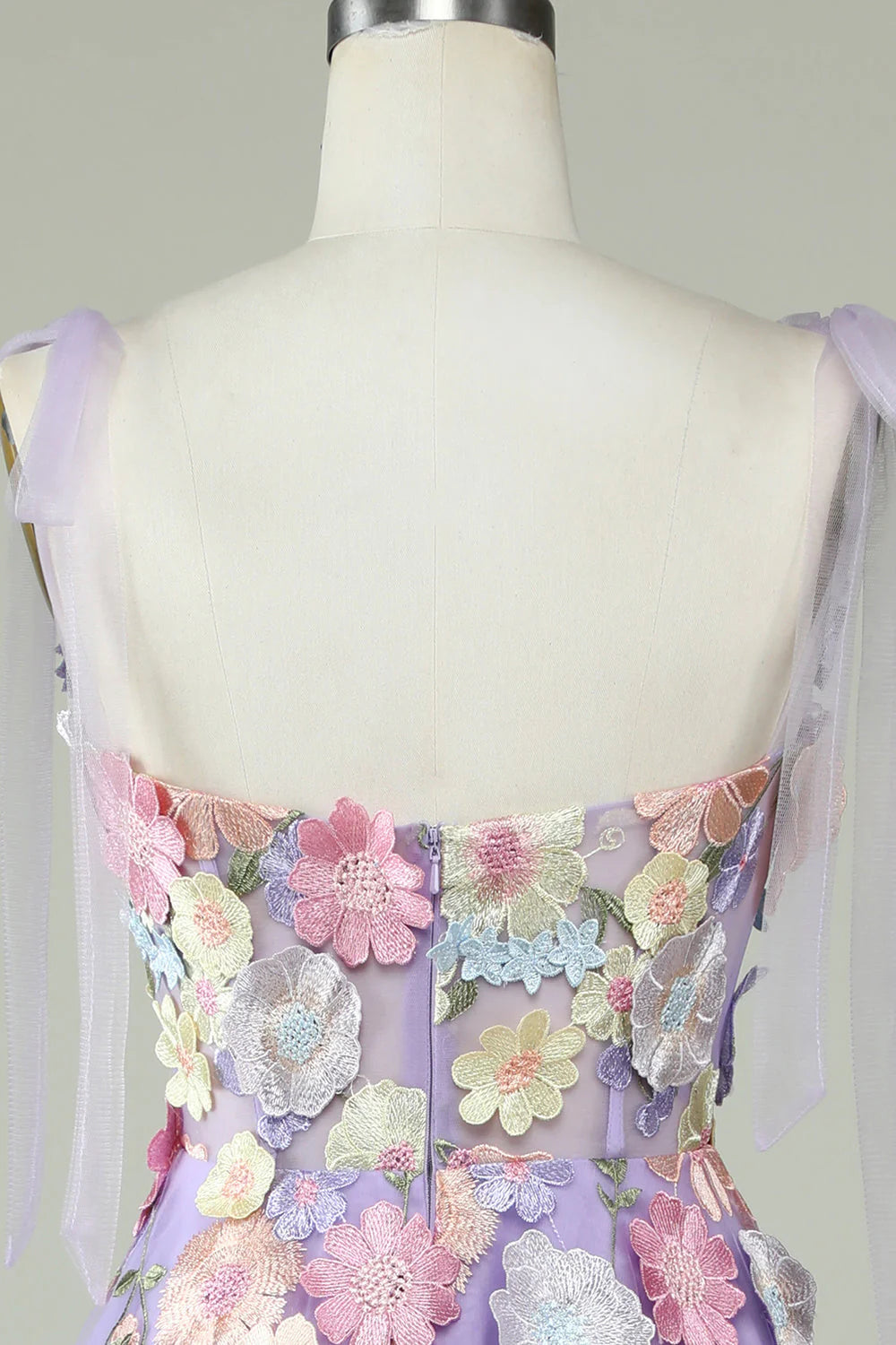 Amzcw A Line Spaghetti Straps Purple Tea Length Prom Dress with 3D Flowers
