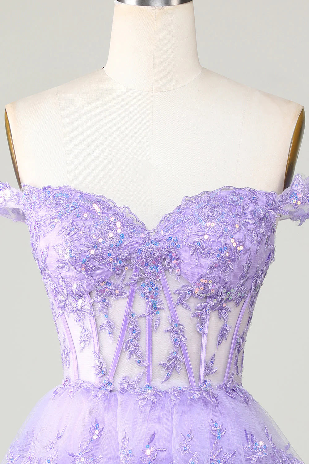 Amzcw Princess A Line Corset Tiered Purple Short Homecoming Dress with Lace