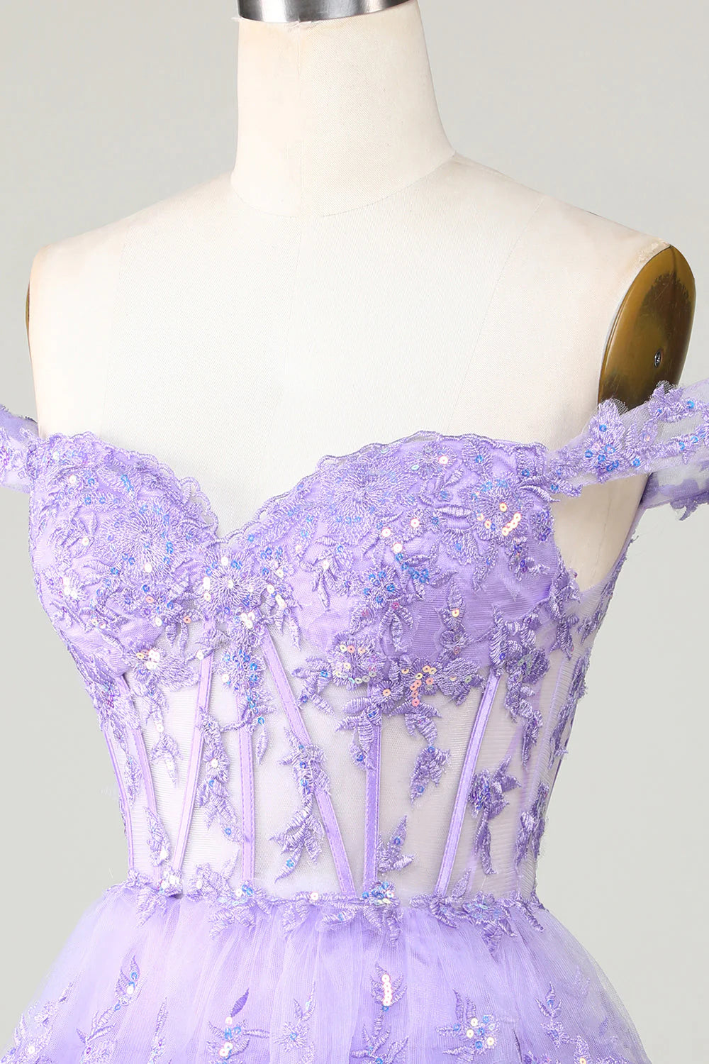 Amzcw Princess A Line Corset Tiered Purple Short Homecoming Dress with Lace