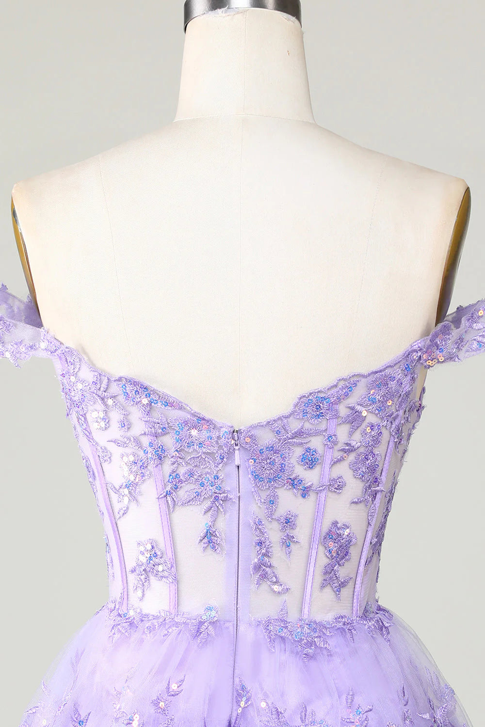 Amzcw Princess A Line Corset Tiered Purple Short Homecoming Dress with Lace
