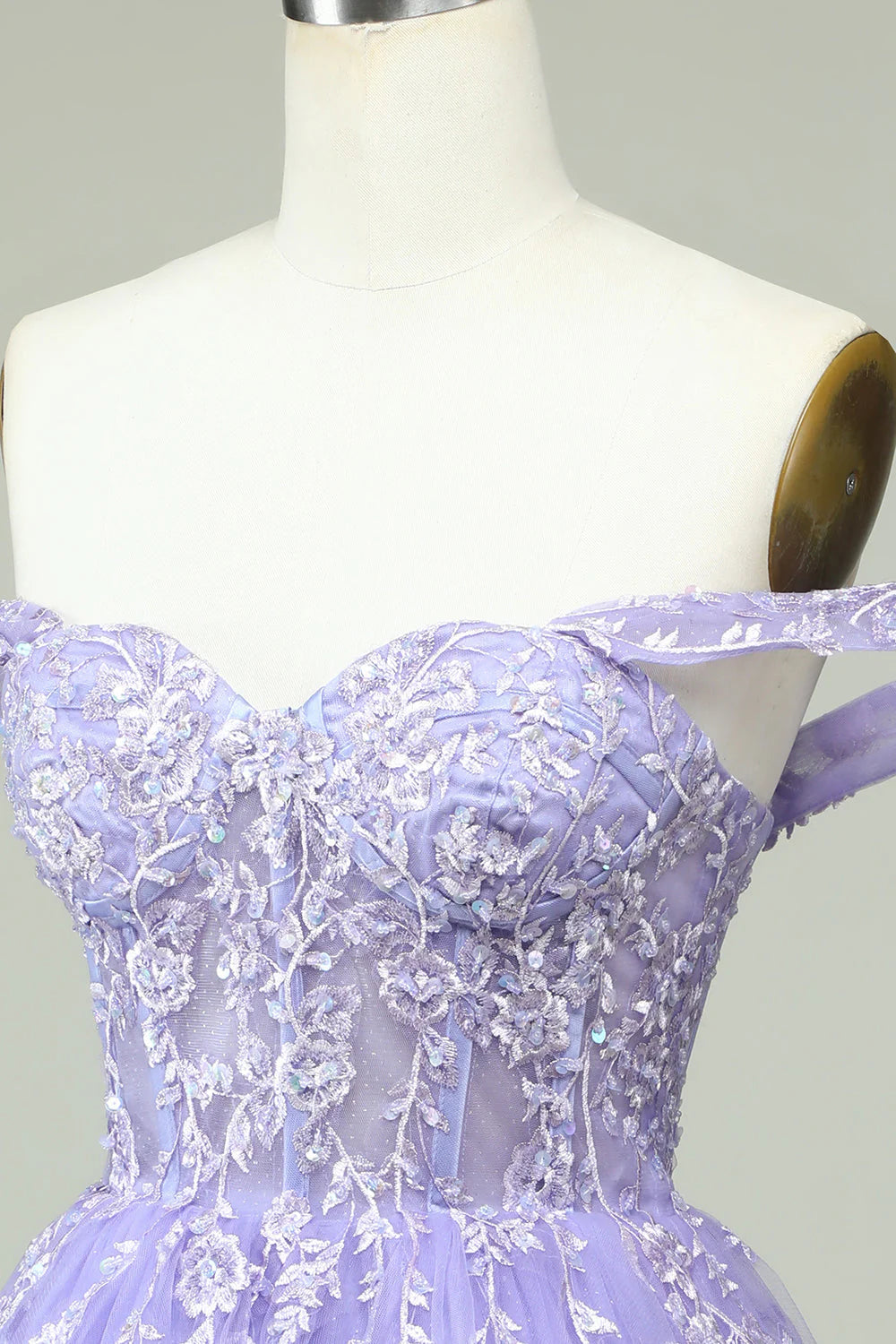 Amzcw Lilac A Line Off the Shoulder Corset Short Homecoming Dress with Appliques