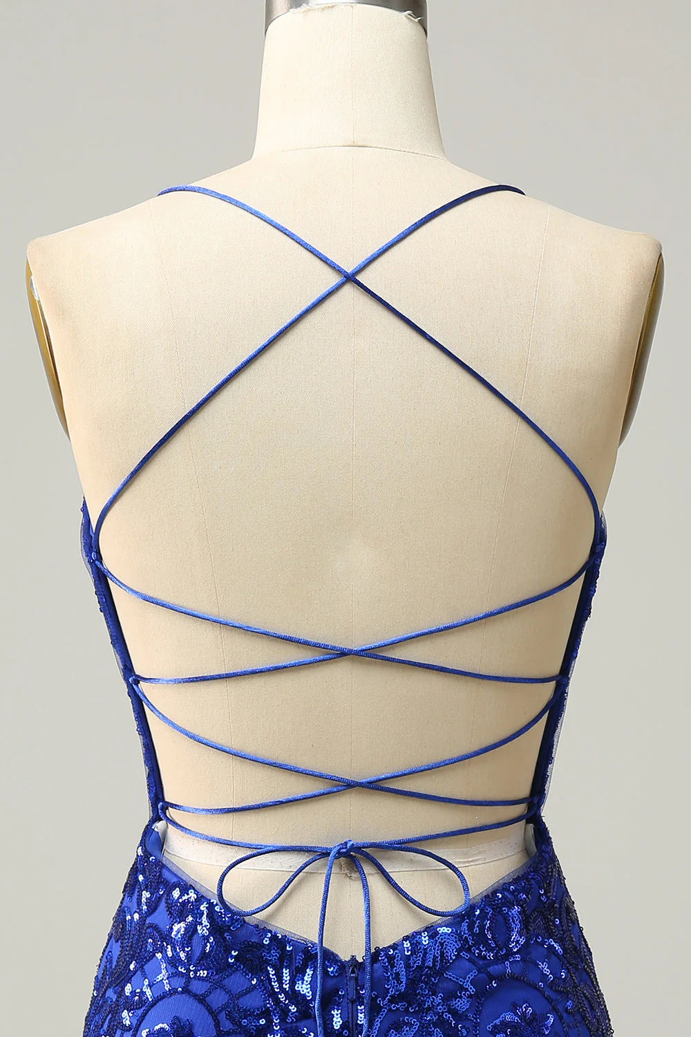 Amzcw Sheath Spaghetti Straps Royal Blue Sequins Short Homecoming Dress