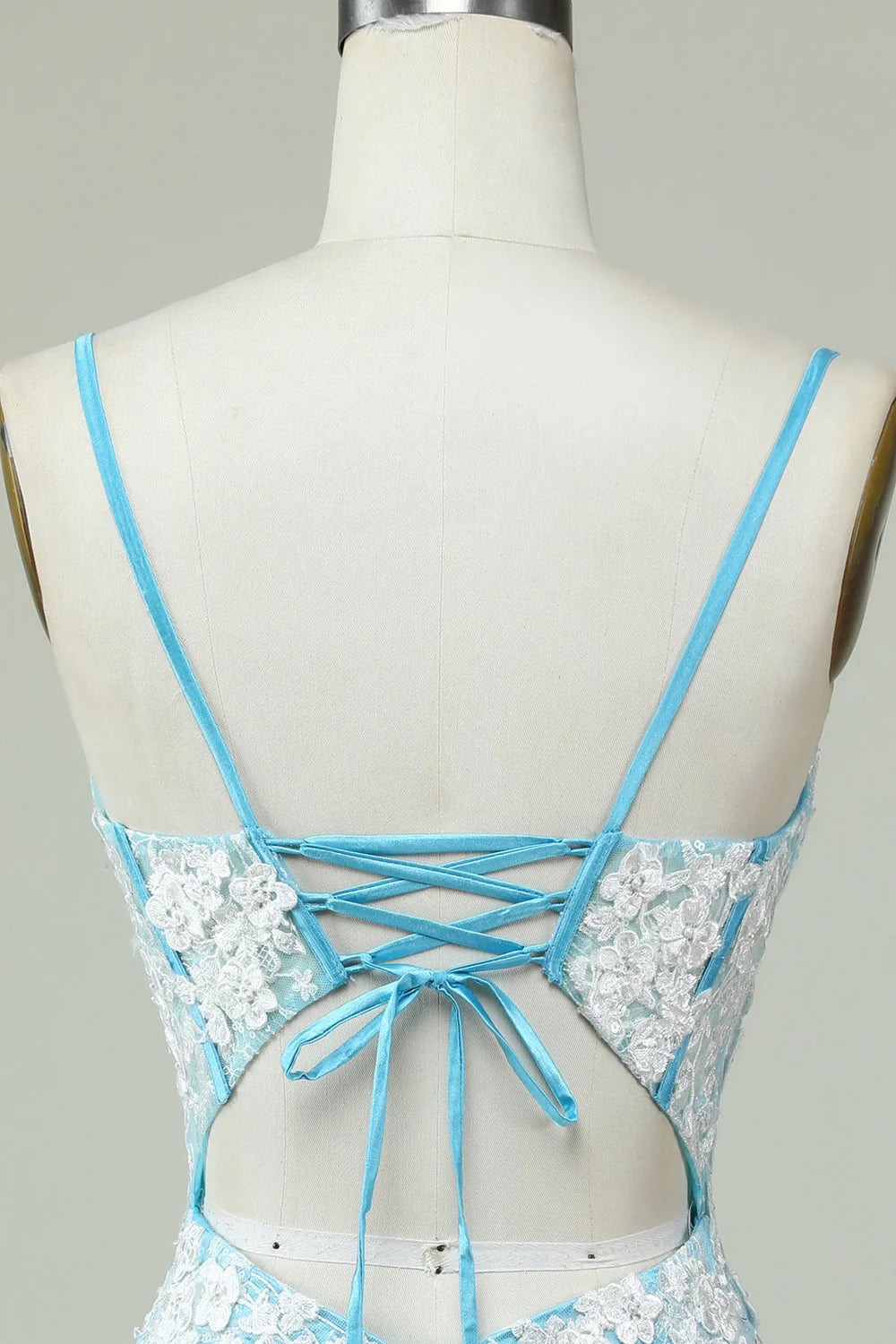 Amzcw Light Blue Sheath Spaghetti Straps Short Homecoming Dress with Appliques