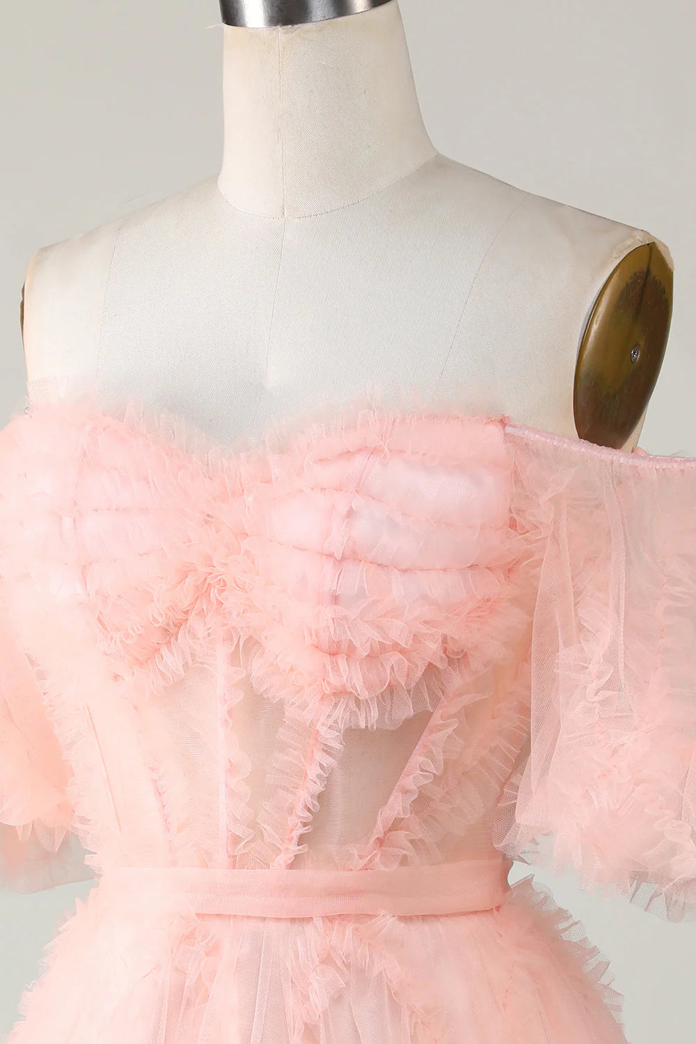 Amzcw Cute Blush A line Tulle Off The Shoulder Short Homecoming Dress