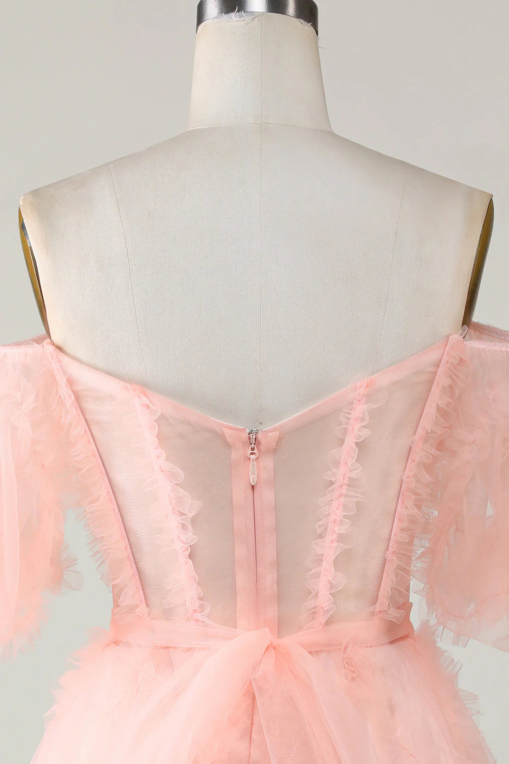 Amzcw Cute Blush A line Tulle Off The Shoulder Short Homecoming Dress