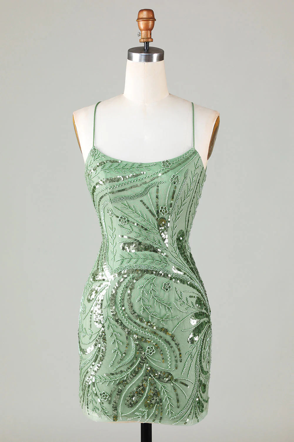 Amzcw Sparkly Green Sheath Sequin Short Homecoming Dress with Criss Cross Back
