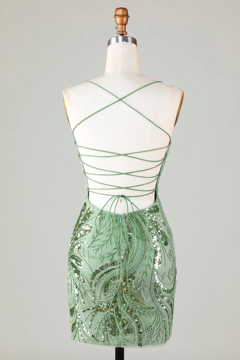 Amzcw Sparkly Green Sheath Sequin Short Homecoming Dress with Criss Cross Back