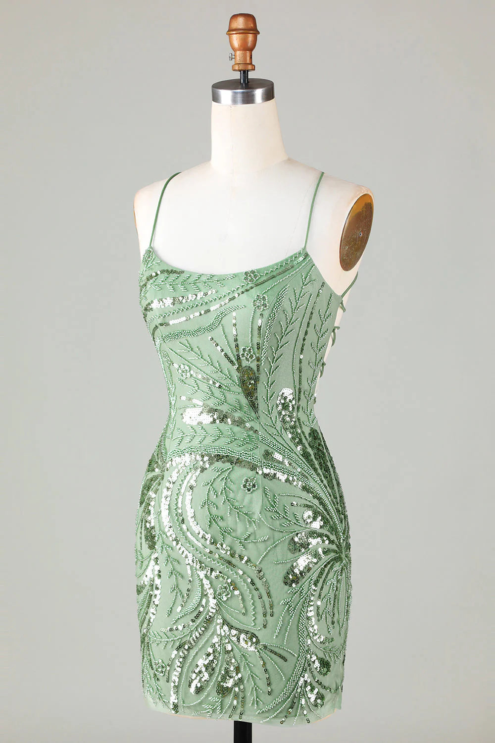 Amzcw Sparkly Green Sheath Sequin Short Homecoming Dress with Criss Cross Back