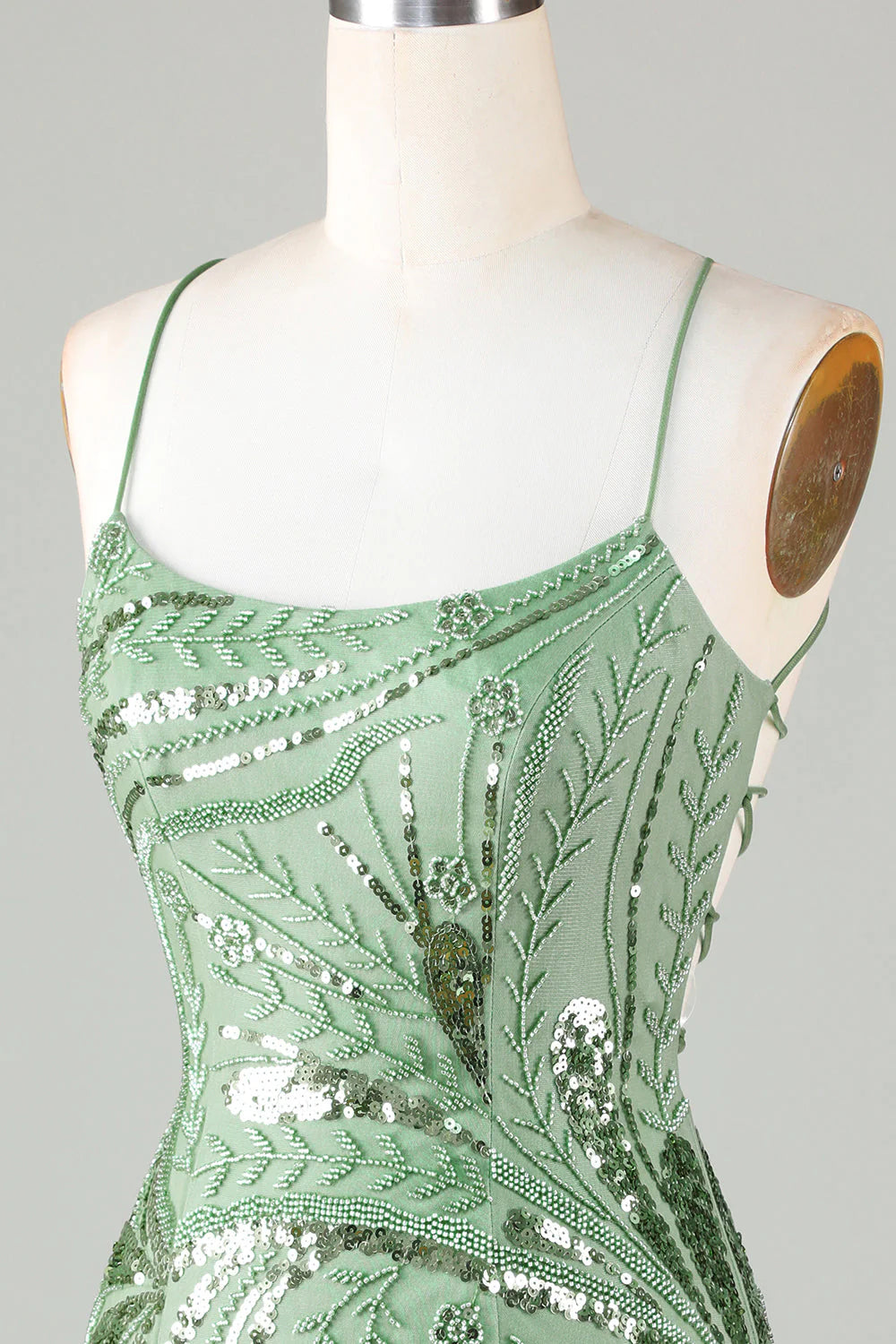 Amzcw Sparkly Green Sheath Sequin Short Homecoming Dress with Criss Cross Back