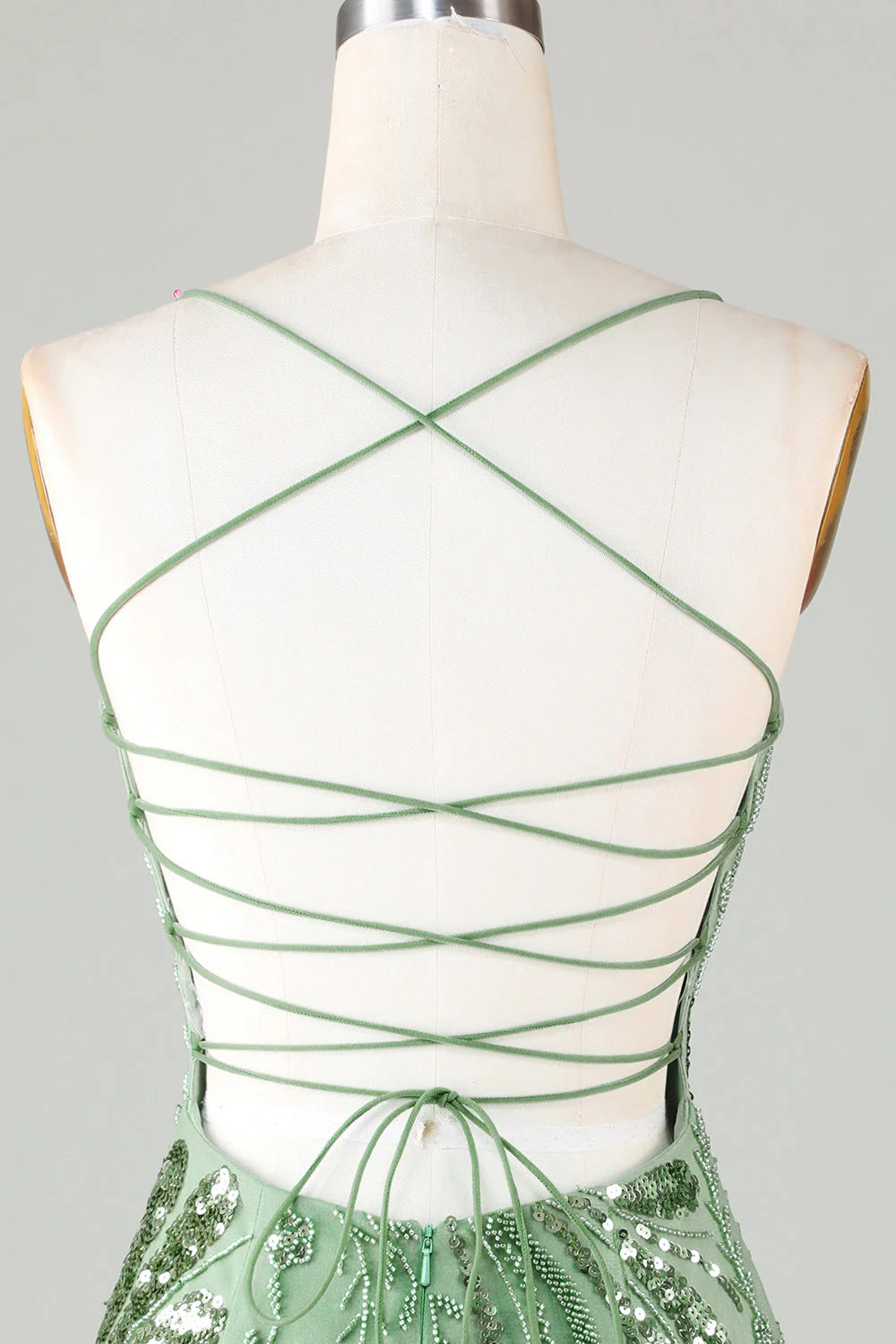 Amzcw Sparkly Green Sheath Sequin Short Homecoming Dress with Criss Cross Back