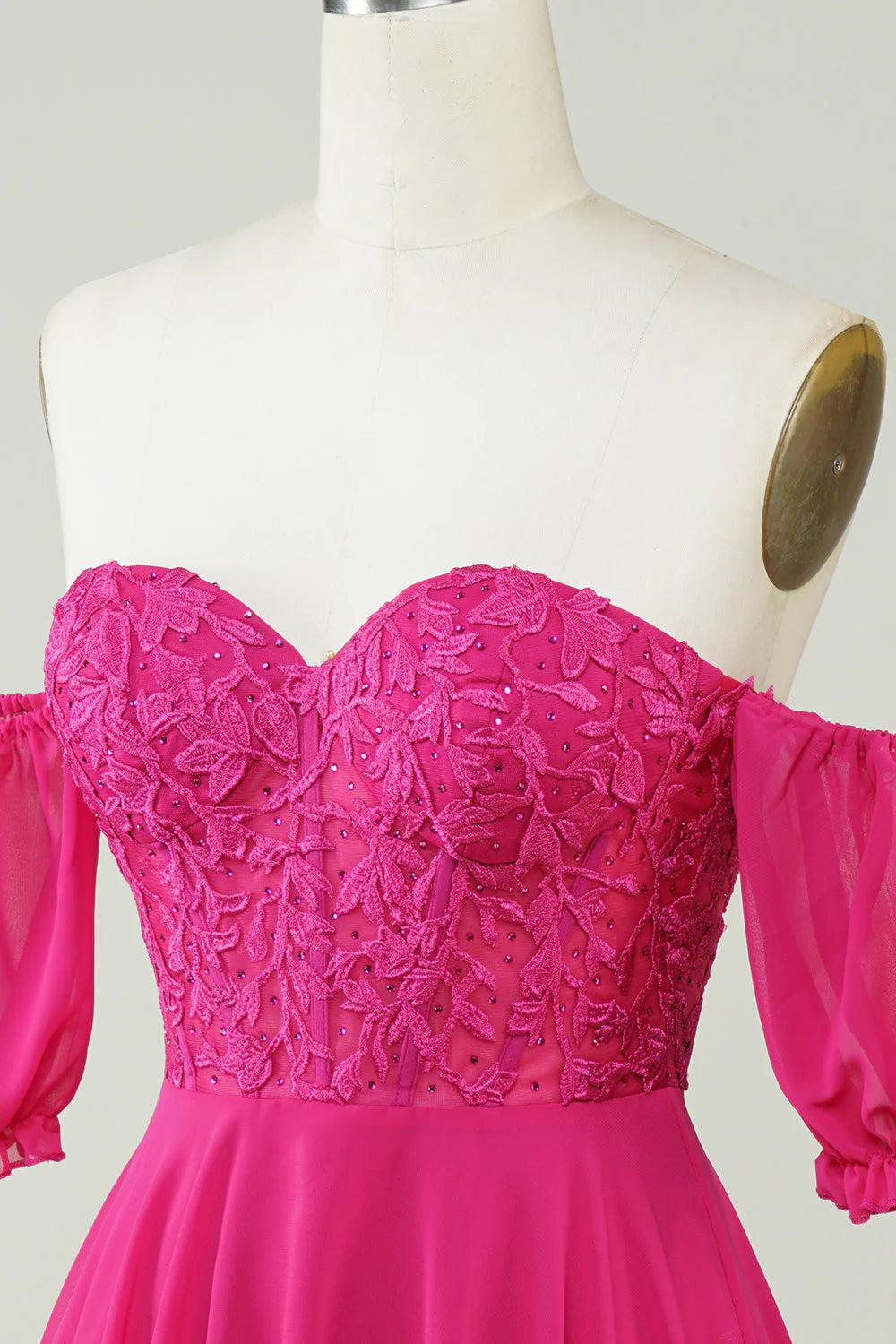 Amzcw Fuchsia A-Line CorsetChiffon Short Homecoming Dress with Lace