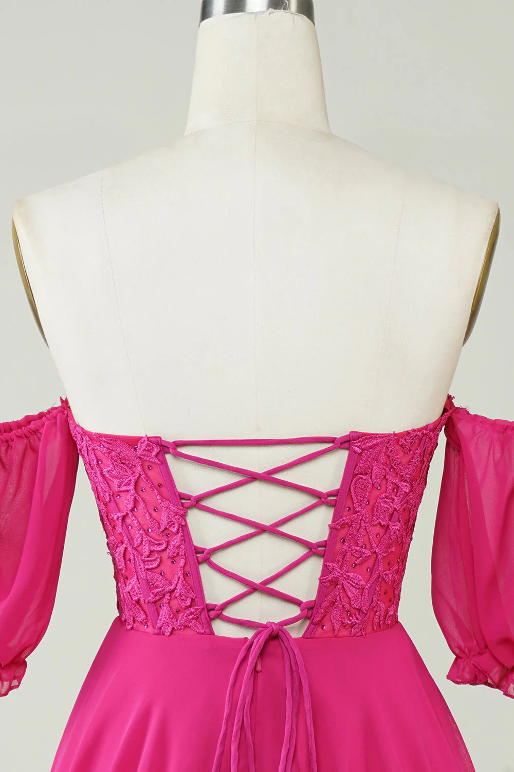 Amzcw Fuchsia A-Line CorsetChiffon Short Homecoming Dress with Lace