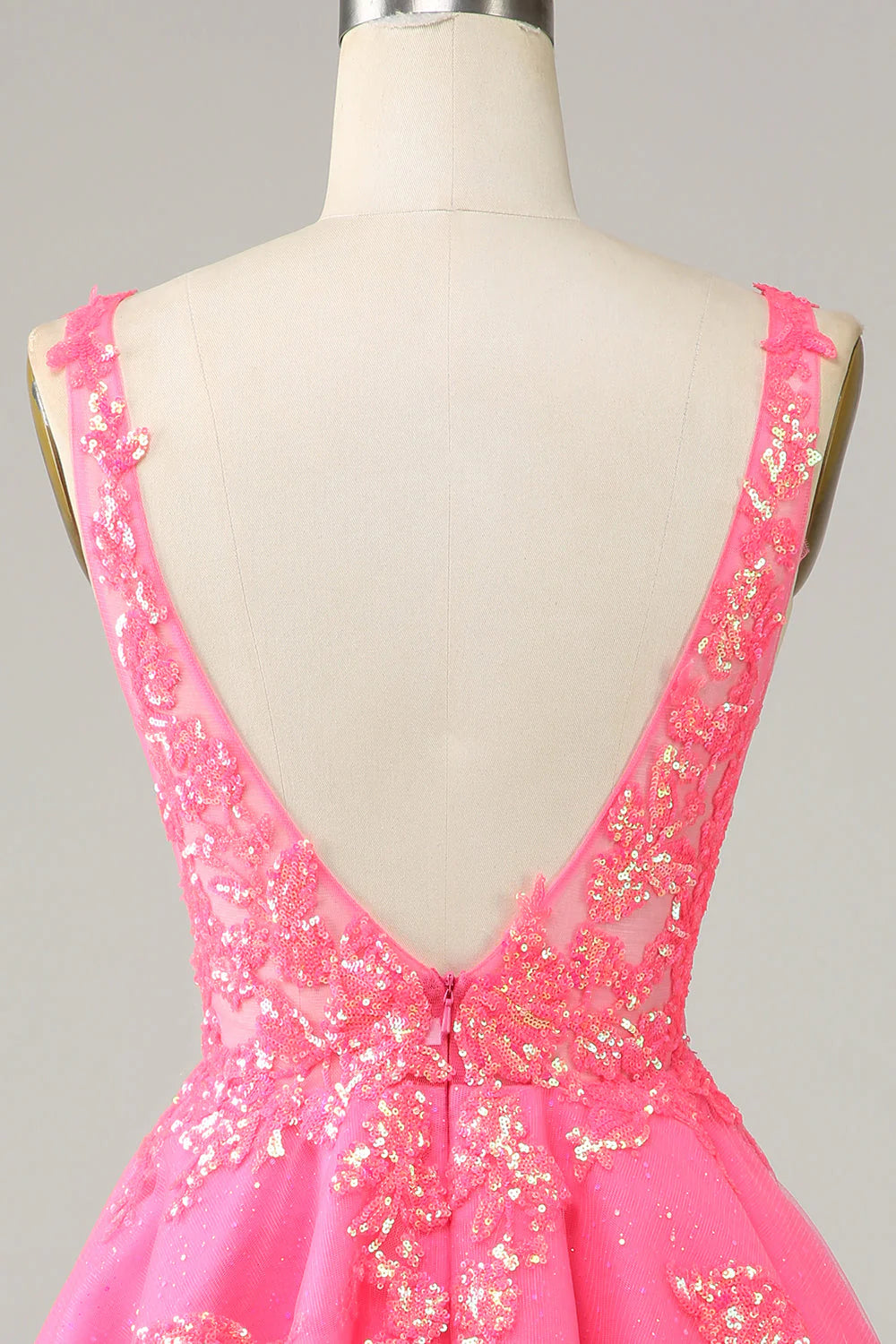 Amzcw Sparkly Fuchsia Sequined V Neck Backless Short Homecoming Dress