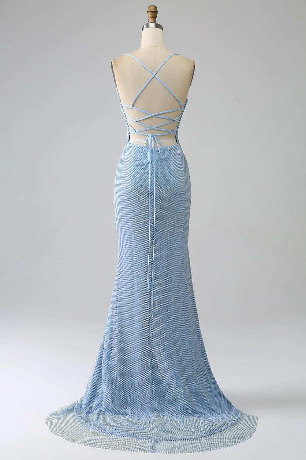 Amzcw Sparkly Blue Mermaid Long Beaded Prom Dress with Slit prom dresses shops