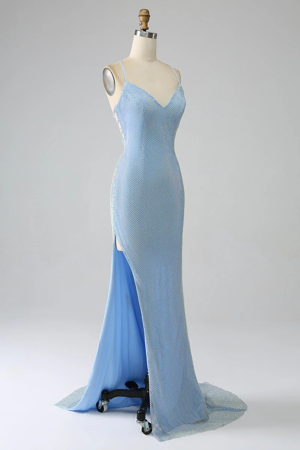 Amzcw Sparkly Blue Mermaid Long Beaded Prom Dress with Slit prom dresses shops