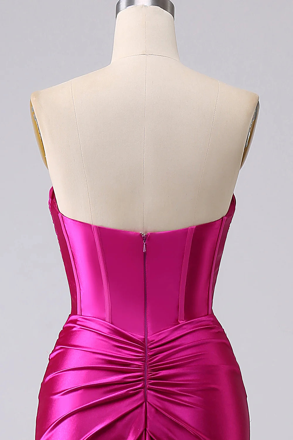 Amzcw Sparkly Mermaid Sweetheart Corset Long Fuchsia Prom Dress with Slit