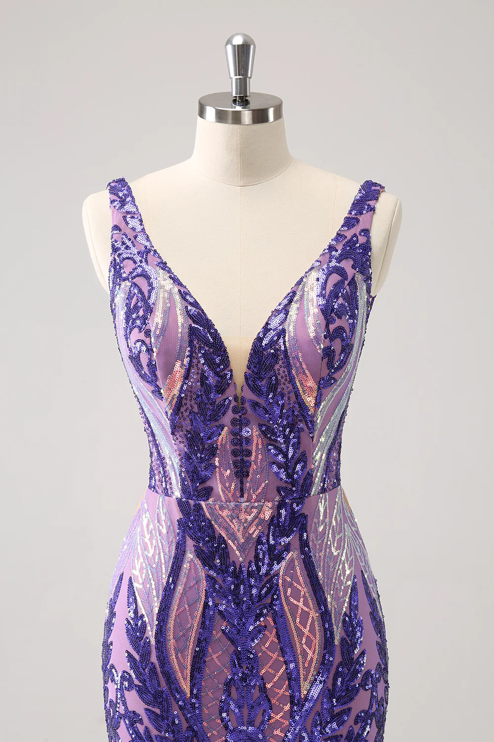 Amzcw Sparkly Dark Purple Bodycon V Neck Backless Short Homecoming Dress with Sequins
