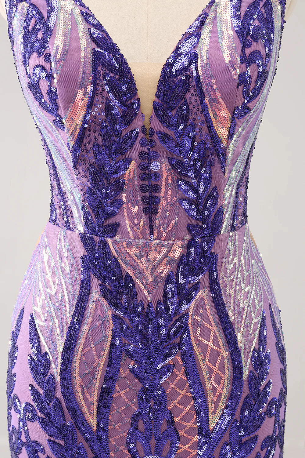 Amzcw Sparkly Dark Purple Bodycon V Neck Backless Short Homecoming Dress with Sequins