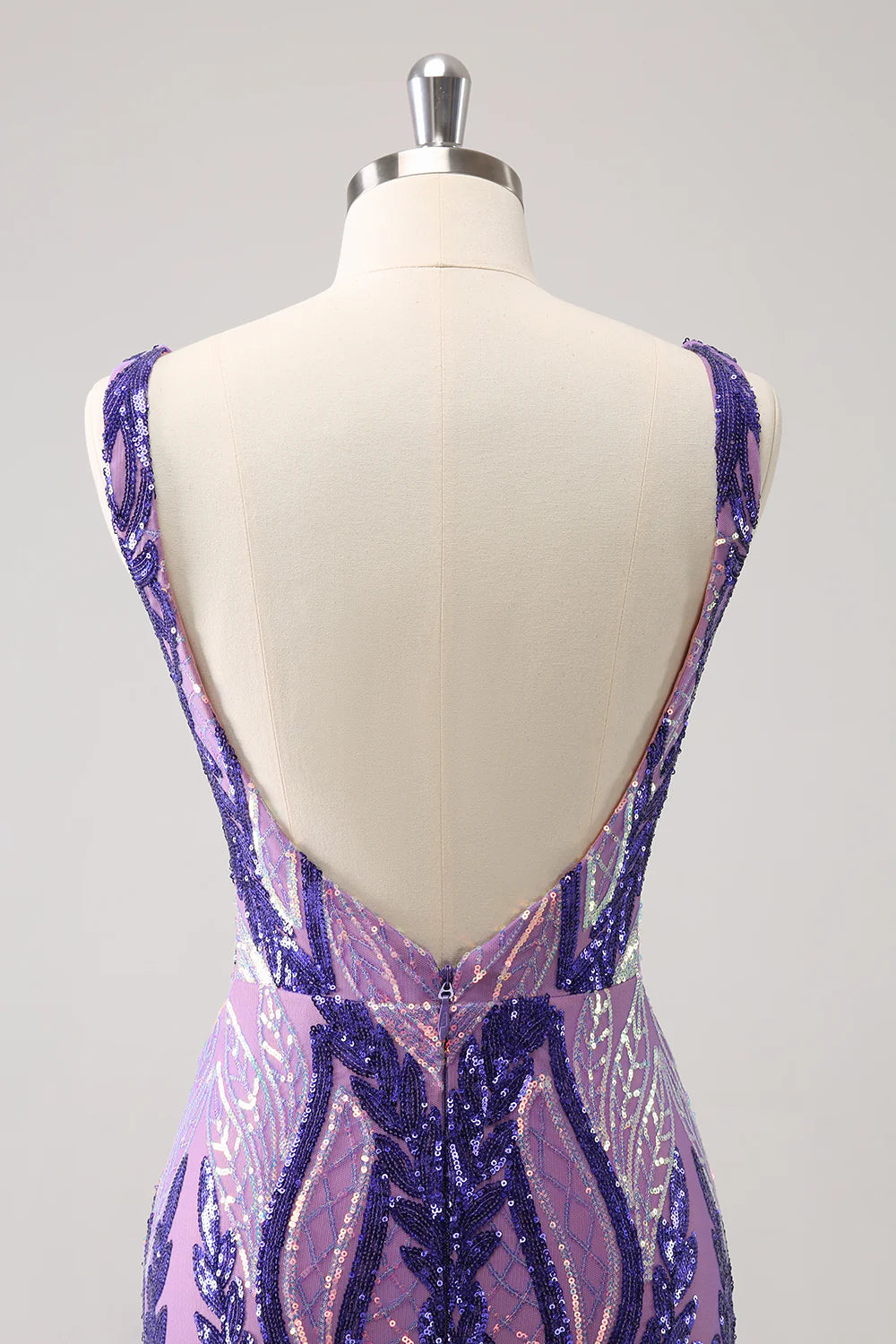 Amzcw Sparkly Dark Purple Bodycon V Neck Backless Short Homecoming Dress with Sequins