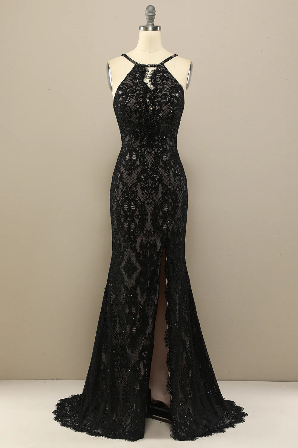Navy Mermaid Lace Long Prom Dress
