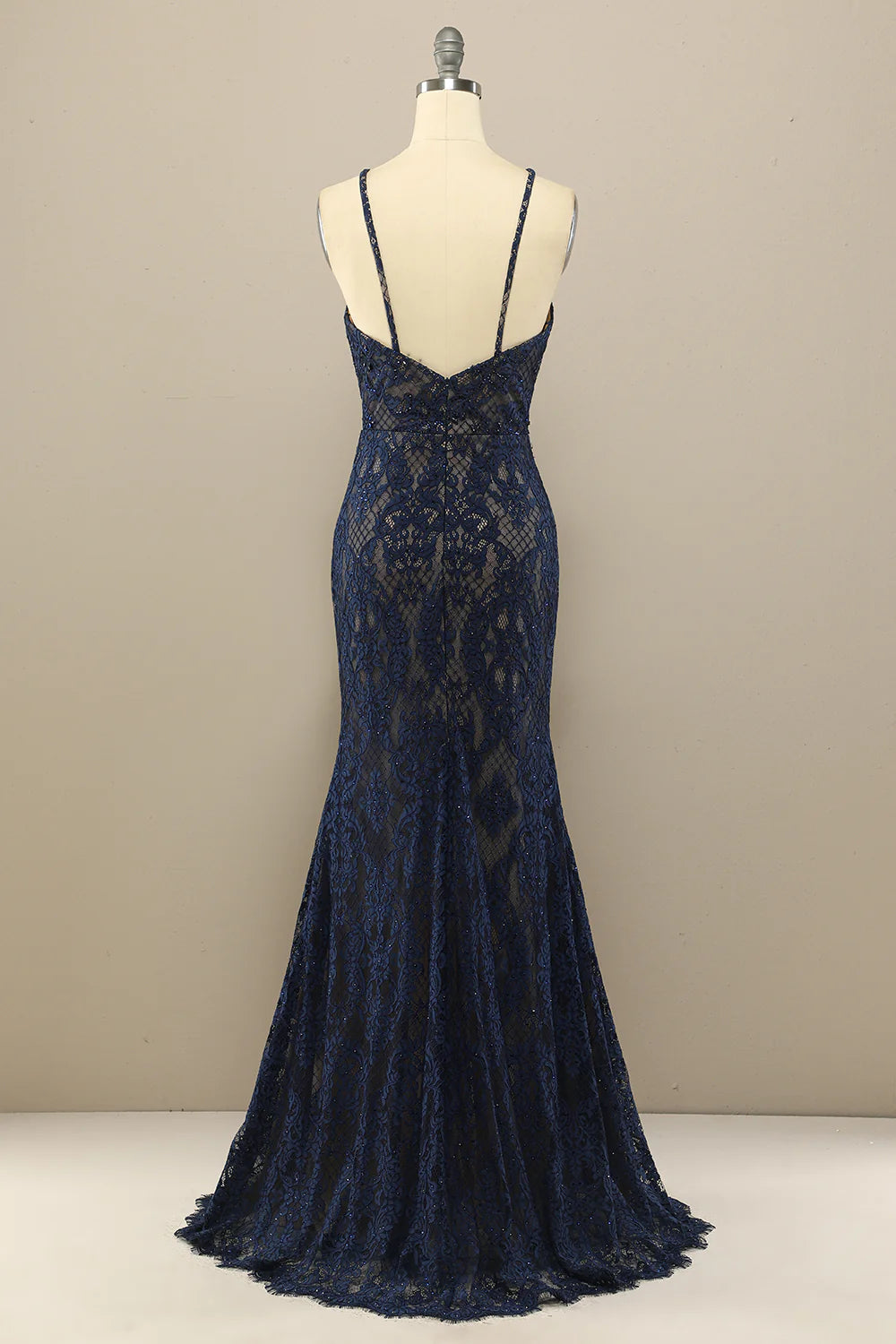 Navy Mermaid Lace Long Prom Dress