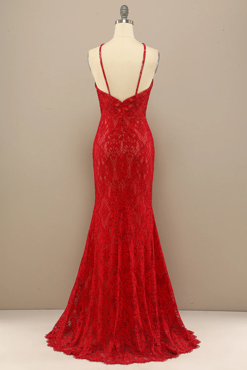 Navy Mermaid Lace Long Prom Dress